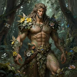 god of the forest, 3 0 years old, rugged, male, gorgeous, detailed face, amazing, thighs, flowers, muscular, intricate, highly detailed, digital painting, artstation, concept art, sharp focus, illustration, art by gaston bussiere greg rutkowski alphonse mucha