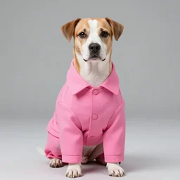 dog in an oversized pink suit