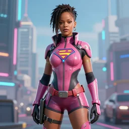 rihanna as a superhero, teen titans go style, cyberpunk, ultra realistic, octane rendering, 4k