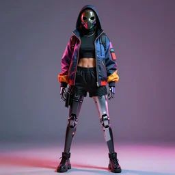 female assassin wearing cyberpunk streetwear, mask, cybernetic legs, detailed portrait, cell shaded, 4 k, vivid colours, concept art by wlop, ilya kuvshinov, artgerm, krenz cushart, greg rutkowski, pixiv. cinematic dramatic atmosphere, sharp focus, volumetric lighting, cinematic lighting, studio quality