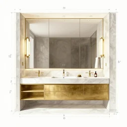 detailed drawing of a modern master bathroom gold number, proportions, symmetrical, award - winning, designer, architect, engineer, technical