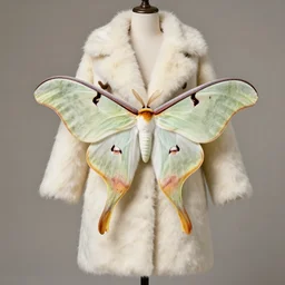 beautiful high - fashion coat made from a giant luna moth, coat made out of luna moth