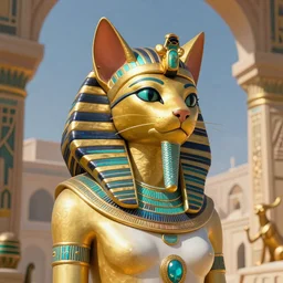 egyptian cat goddess, vivid colors, high details, cinematic, 8k resolution, beautiful detailed, photorealistic, digital painting, artstation, concept art, smooth, sharp focus, illustration, fantasy background, artstation trending, octane render, unreal engine