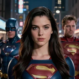 movie superhero team closeup, DC vs Marvel fashion, VFX powers at night in the city, city street, beautiful skin, natural lighting by Emmanuel Lubezki