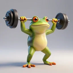 A muscular frog lifting weights, 3D render, studio lighting, Unreal Engine 5