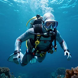 futuristic scuba diver, movie poster 8 k film
