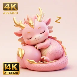 cute little dragon sleeping, zzz, light pink, gold color scheme, highly detailed, artgerm, cushart krenz, artstation, soft light, sharp focus, award - winning, 4 k, 8 k, super detailed, illustration, symmetrical, digital art, character design, concept art