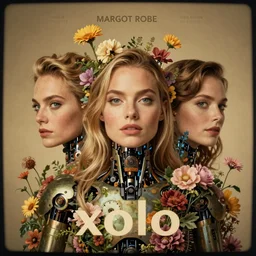 a beautiful ultradetailed vintage photo of margot robbie as xolo, by tom bagshaw and natalie shau, portrait, vignette, 3 5 mm lens, golden ratio composition, detailed faces, studio photography, very detailed, robot overgrown with flowers, artstation, 8 k, highly coherent