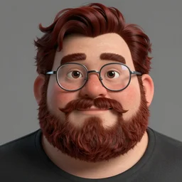 pleasant, nerdy, heavy - set, man character portrait, dark auburn hair, beard, thin - framed glasses, freckles, by don bluth, highly detailed, dynamic shadows, 4 k, wallpaper - 1 0 2 4