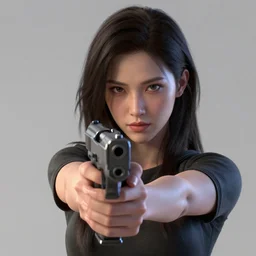 a close up portrait of a female holding a gun, trending on artstation, artstationhd, artstationhq, cycles render, octane render, unreal engine, vray