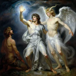 attractive male deity casts light spell, summons attractive male lucifer morningstar. highly detailed painting by gaston bussiere, craig mullins, j. c. leyendecker 8 k