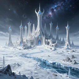 futuristic elven city, galactic, desolate, ice, river, snow:: by beeple and James Gilleard and Justin Gerard :: ornate, dynamic, particulate, intricate, elegant, highly detailed, centered, artstation, smooth, sharp focus, octane render, nvidia raytracing demo