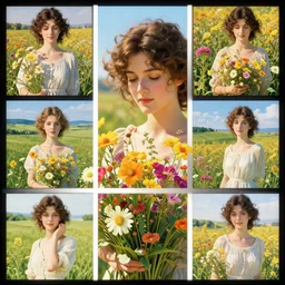 a beautiful woman with flowers, by jean delville, by edmund dulac, by jean giraud, by ellen jewett, landscape photography composition, vivid colors, octane render, redshift render