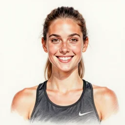 a 1 9 2 8 color drawing portrait. calm, happy, healthy, smiling, sporty parisienne la couture in simple slender wear with beautiful smile and healthy teeth. realistic, high quality.