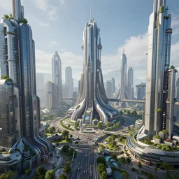 a futuristic city where everything is automated, solarpunk, digital art, extremely detailed.