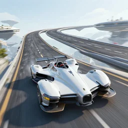 octane render of a screenshot from a futuristic sci - fi hovercar racing ps 4 videogame featuring floating roads. f - zero gx. san francisco rush 2 0 4 9. award winning. energetic, lively electrifying, dramatic, expressive, lucid, striking, graphic, resplendent, potent. cyberpunk. high - contrast. vivid.