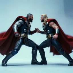 drake fighting thor, by weta digital, by weta fx, by wlop, cinematic, dramatic, intentional camera movement, ektachrome, perspective, colorful, tones of black, light blue foreground, post - production, vfx, insanely detailed and intricate