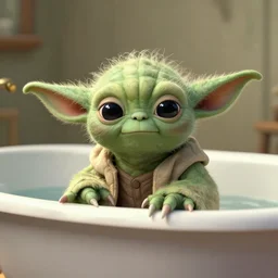 sad yoda in bathtub