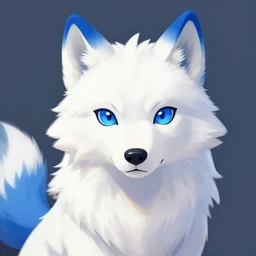 furry ( fandom ) art of a cute anthropomorphic white wolf with blue accents and blue eyes, digital art, painting, trending on furaffinity, stylised, adorable