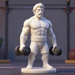 the statue in marble of a crossfitter with a mustache holding a dumbell, mattepainting, global illumination, concept Blizzard pixar maya engine on stylized background