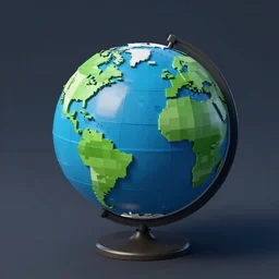 a globe model of a minecraft world, cube, photorealistic, shadows space background