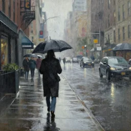 a rainy day in manhattan, by bernie wrightson, oil on canvas