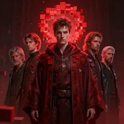 portrait of fantasy wizard with a halo of red cubes, cinematic, intricate, abstract, artstation, greg rutkowski, dan mumford, wlop, beeple, octane render