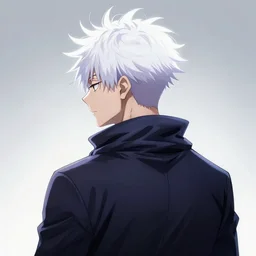 studio photograph of gojo satoru from jujutsu kaisen, back lighting, realistic