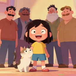 pixar cartoon character of a tomboy girl being happy with a cat. style by petros afshar, christopher balaskas, goro fujita, and rolf armstrong.