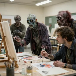 Zombies in an art school learning how to paint
