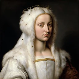 portrait of a white with white fur as an italian queen, painting by botticelli, 1 4 8 0 s