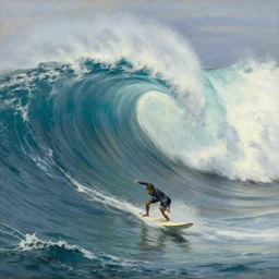 Surfing a giant wave, painting by Aivazovsky