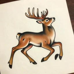 full american traditional abstract tattoo art of a deer playing, fine detail, sheet paper