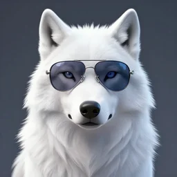 A white wolf wearing aviator glasses, synthwave inspired, digital art, ArtStation, CGSociety