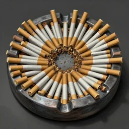 a giant brutalist filled overflowing ashtray!!! filled with cigarettes, grey, symmetrical!!, intricate, ugly highly detailed, centered, digital painting, artstation, concept art, smooth, sharp focus, illustration, artgerm, tomasz alen kopera, peter mohrbacher, donato giancola, joseph christian leyendecker, wlop, boris vallejo