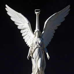 statue of an angel that has long neck in the outer space. very long neck. long neck.