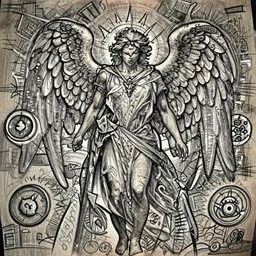 realism!!!! Back tattoo!! design sketch of a Magestic Angel, in the style of Da Ink