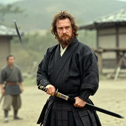 eric zemmour as a samurai circa 1 9 6 0, katana, cine still, movie still, 8 k