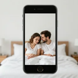 iphone photo of couple in bedroom