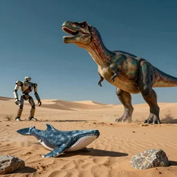 🐋 👽🦖🐉 🤖 🐳 in desert, photography by bussiere rutkowski andreas roch ( by george morikawa ) ( by kentaro miura )