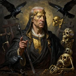 dante's inferno painting biden, crows, skeletons, crosses, dark beauty, rotten gold, perfect faces, extremely detailed, cinema 4 d, unreal engine.