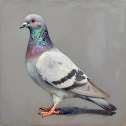 A masterpiece painting of a pigeon, plain background, neo-rococo expressionist style