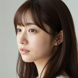 pretty Japanese woman, headshot, 3/4 face turn, soft lights, photorealistic