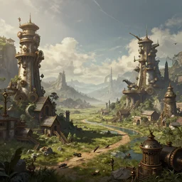 steampunk fantasy landscape, digital art, trending on artstation, highly detailed, 4k, hd