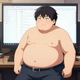 a stereotypical anime weeb arch linux user, fat, obese, realistic, hdr, clear image, - n 9