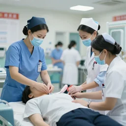 realistic photo of an emergency department with nurses, doctors, and patients, 4k