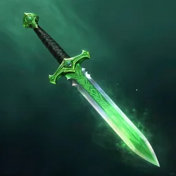 an intricate green sword underwater, digital painting