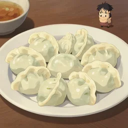 dumplings on a plate, digital art, illustrations, by makoto shinkai and studio ghibli