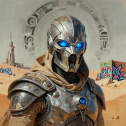 frank herbert's dune themed glowing blue eyed fremen warrior, deep desert breathing armor mask sketch by sachin teng, moebius, artgerm, michael cheval, esao andrews, francois boucher, masterpiece, intricate organic painting, matte painting, futuristic geometrical drawing shapes, desert ambience, hard edges, highly detailed, cinematic lighting character art movie poster by drew struzan, graffiti, street art by sachin teng