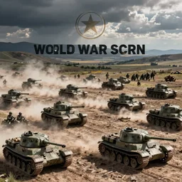 world war second, land troops and tanks in battlefield, hyper realistic